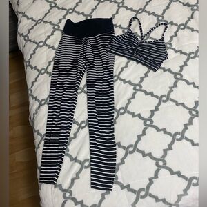 ON stripe leggings bra set SZ XS black white